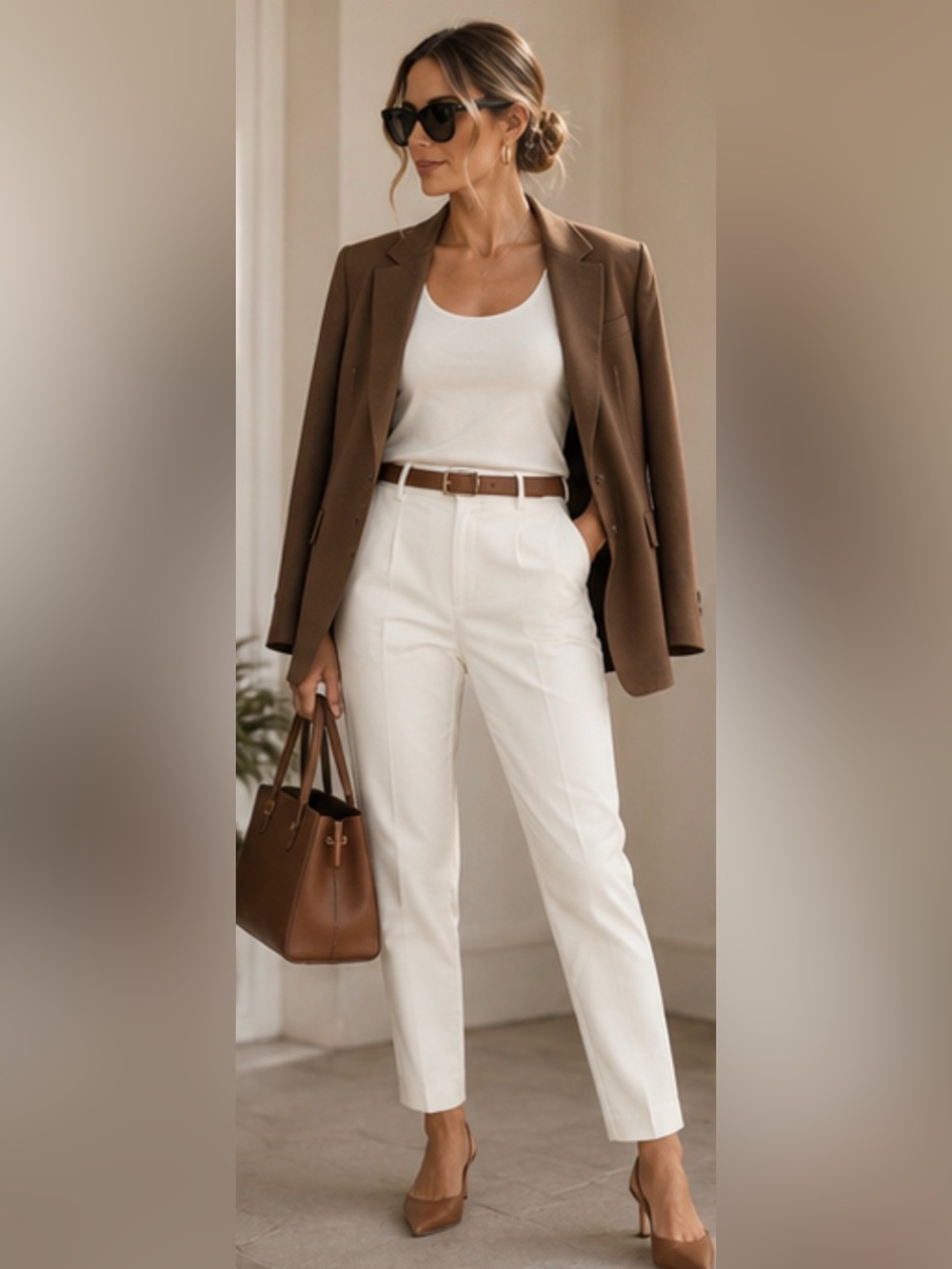 Weekend Max Mara High Waisted Cigarette Pants White Stretch Size 6